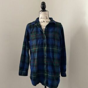 LL Bean Flannel Shirt Relaxed Fit Plaid Blue Green Men's Medium